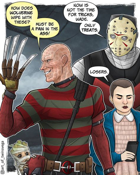 When you look like Freddy Krueger crossed with a topographical map of Utah, dressing up for Halloween is all too easy. Are you dressing up… Deadpool Halloween, Deadpool Funny, Superhero Memes, Funny Marvel Memes, Chadwick Boseman, Mark Ruffalo, Marvel Deadpool, Marvel Actors, Marvel Jokes