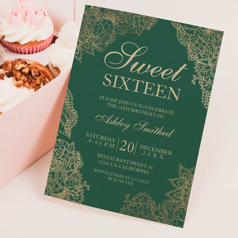 Dark Green Gold Floral Elegant Sweet Sixteen Invitation #zazzle #weddinginvitations #birthdayinvitations #babyshowerinvitations #zazzleinvitations #monogram #businesscards #graduation #homedecor Sweet Sixteen Party Themes, Elegant Birthday Invitations, Sweet 15 Party Ideas, Sweet Sixteen Birthday Invitations, Trendy Invitations, Sweet Sixteen Birthday Party Ideas, Sweet 16 Themes, 16 Invitations, Floral Birthday Invitations