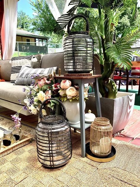 This easy diy hanging patio lantern you can make for cheap is a great patio decor project. Check out this easy tutorial for diy patio lanterns backyards. Hang from a tree or keep on floor try this diy outdoor patio lantern. Diy Tree Decor Outdoor, Sled Decorating Ideas, Sled Decorating Ideas Diy, Sleigh Decorating Ideas, Diy Sled, Dollar Store Mirror, Outdoor Decorating Ideas, Material Crafts, Patio Lanterns