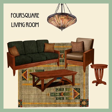 Introducing Modern Bungalow's collaboration with Toni Palmer Designs, another local Denver business. Now our design game is even stronger!  Shop the look: A foursquare living room featuring a classic Prairie style rug, complemented by an eclectic mix of Shaker, farmhouse and mod lines. The lighting caps the look Prairie Style Decor, Shaker Farmhouse, Ikea Dining Table, Craftsman Style Bungalow, Ikea Dining, Prairie Style Houses, Craftsman Furniture, Craftsman Style Homes, Bungalow Style