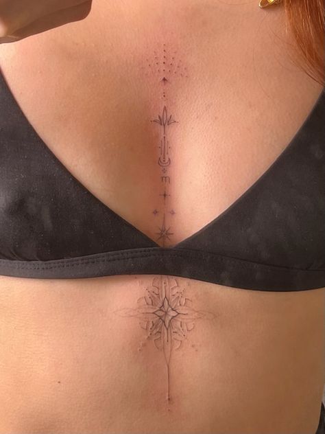 Small Chest Tattoo Female Upper, Small Chest Tattoos Female, Chest Tattoo Female Upper, Small Chest Tattoos, Funky Tattoos, Sternum Tattoo, Small Pretty Tattoos, Makeup Tattoos, Friend Tattoos