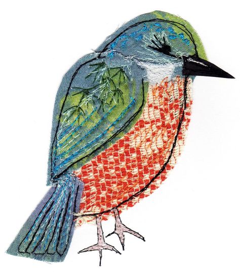 Diy Sy, Freehand Machine Embroidery, Bird Applique, Textile Art Embroidery, Fabric Postcards, Fabric Cards, Bird Quilt, Free Motion Embroidery, Bird Embroidery