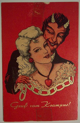 Krampus Card, Pop Art Vintage, Flash Ideas, Devil Aesthetic, Female Faces, Vintage Illustration Art, Inspirational Illustration, Arte Inspo, Vintage Tattoo