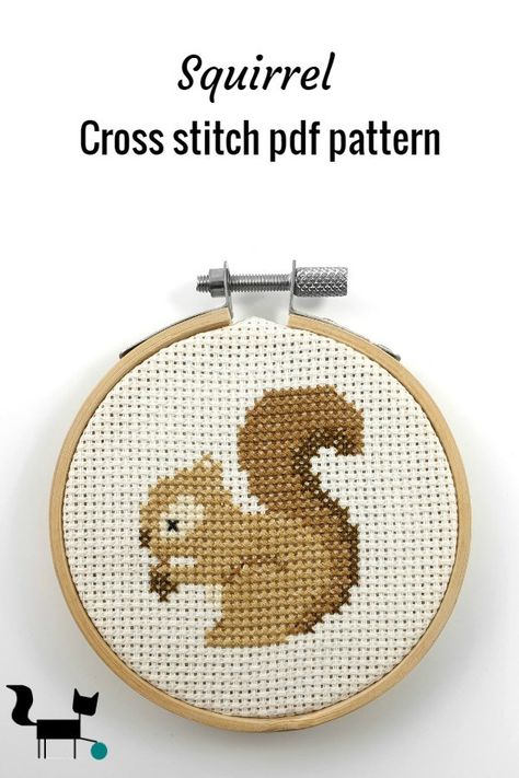 Squirrel Cross Stitch, Animal Cross Stitch, Fall Cross Stitch, White Symbol, Small Cross Stitch, Animal Cross Stitch Patterns, Easy Cross, Pola Kristik, Mini Cross Stitch