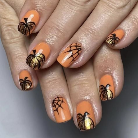 Pumpkin Nail Designs, Nail Art Halloween, Halloween Nails Easy, Halloween Press On Nails, Pumpkin Nails, Nail Art Set, Thanksgiving Nails, Manicure Kit, Nail Forms