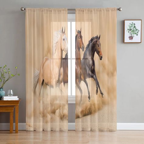 Gazebo Drapes, Modern Sheer Curtains, Watercolor Horse Painting, Watercolor Horse, Deco Stickers, Outdoor Gazebos, Running Horses, Tableau Art, Kitchen Curtains