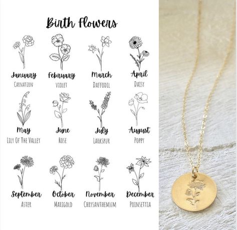 Leather Statement Necklace, Flower Of The Month, Birth Flower Necklace, Unique Meaning, Hand Stamped Necklace, Birth Month Flower, Month Flowers, Simplistic Design, Birth Month Flowers