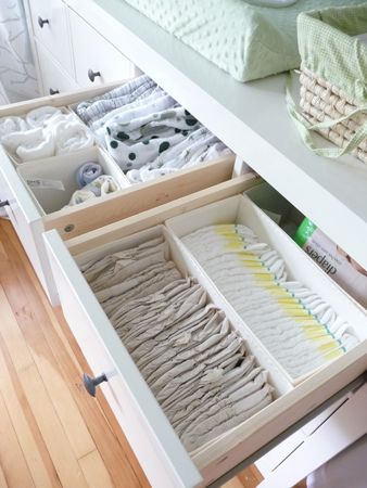 hemnes drawers with kompliment organizers from IKEA Hemnes Nursery Dresser Organization, Organize Nursery Drawers, Blanket Organization Nursery, Ikea Hemnes Nursery Organization, Nursery Drawer Organizer, Ikea Dresser Nursery Organization, Hemnes Nursery Organization, Ikea Hemnes Dresser Nursery Organization, Newborn Drawer Organization