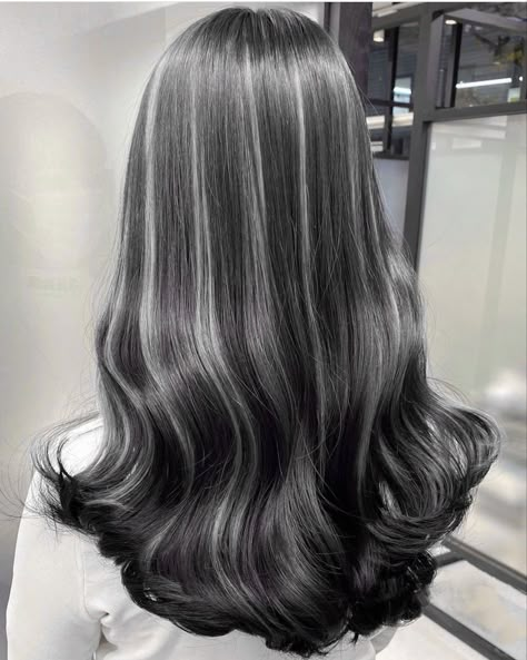 Black Hair With Grey Highlights, Silver Hair Color Ideas, Fall Blonde Hair Color, Fall Blonde Hair, Color For Black Hair, Hair Color Underneath, Hair Color Streaks, Hair Streaks, Dark Hair With Highlights