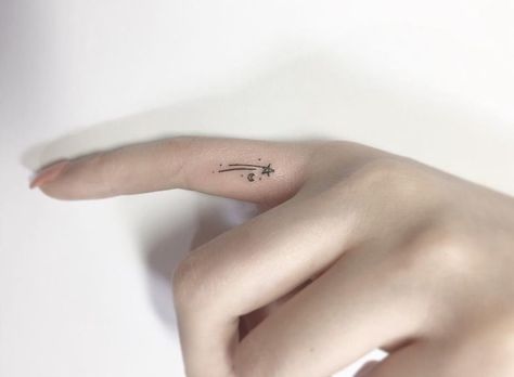 Shooting Star Finger Tattoo by Playground Tattoo Pinky Finger Tattoo, Star Finger Tattoo, Shooting Star Tattoo, Small Finger Tattoos, Finger Tats, Finger Tattoo For Women, Pinky Finger, Star Tattoo, Finger Tattoo