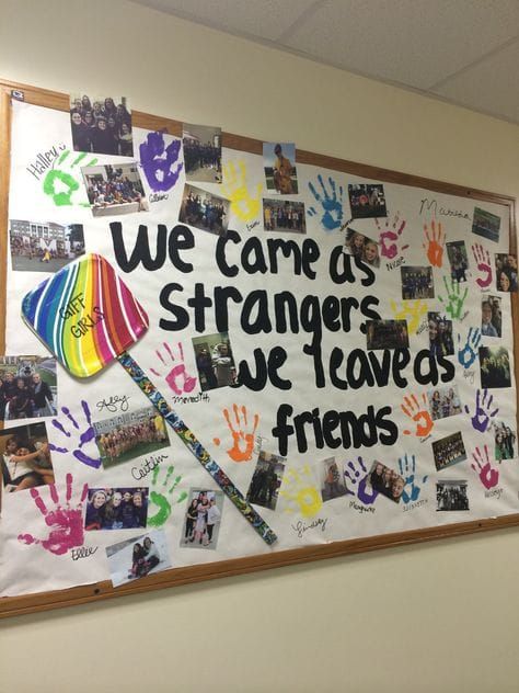 We Came As Strangers We Leave As Friends, Orientation Week Activities, Signature Board Ideas, Senior Class Decoration Ideas, Orientation Board Ideas, Picture Bulletin Board Ideas, Photo Bulletin Board Ideas, Classroom Photo Wall, Senior Bulletin Board Ideas