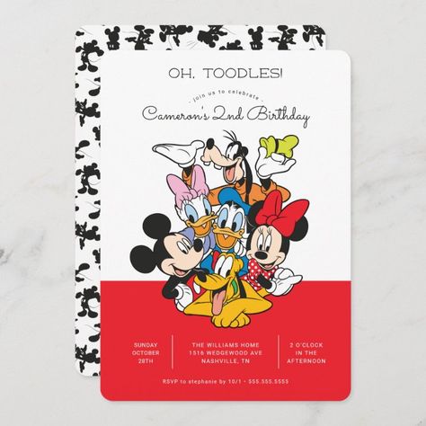 Friends Birthday Invitation, Oh Toodles, Twodles Birthday, Mickey Mouse Birthday Invitations, 2nd Birthday Invitations, Minnie Party, Mickey Party, Mickey Birthday, Mickey Y Minnie