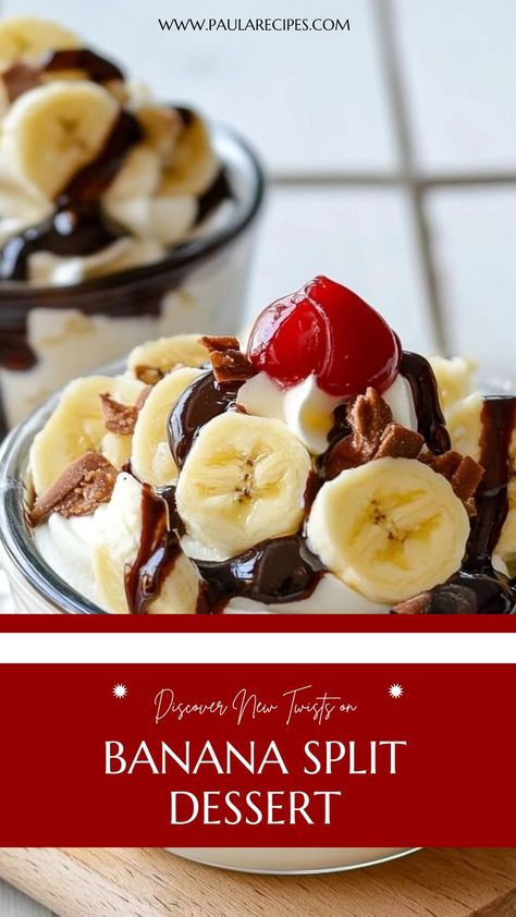 Who needs an ice cream shop when you can make this Banana Split Dessert in a Glass at home? All the flavors, no waiting! 🍌🍫🍒 #BananaBliss #QuickDesserts #IceCreamDreams #BananaSplitLove #NoBake #SummerDesserts #SundaeInAGlass #FamilyFavorites #EasyDelicious #FruityDelight Banana Split Dessert Ice Cream, Banana Split Bar, Banana Split Dessert, Desserts In A Glass, Dessert Ice Cream, Ice Crea, Hot Fudge, Quick Desserts, An Ice Cream