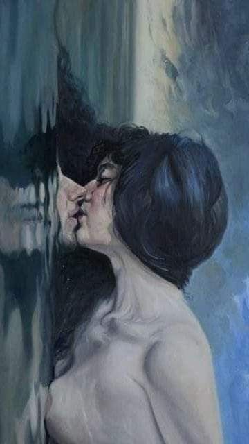 Kissing Painting Aesthetic, I See You Aesthetic, Romantic Kiss Painting, Dark Romance Art Romantic, Forbidden Love Artwork, Kissing Painting, True Love Art, Kiss Painting, Arte Peculiar