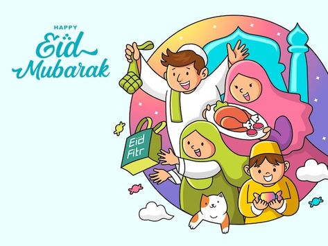 Activities Illustration, Aid El Fitr, Happy Eid Mubarak, Eid Al Fitr, Happy Eid, Iconic Photos, All Craft, Eid Mubarak, Vector Photo