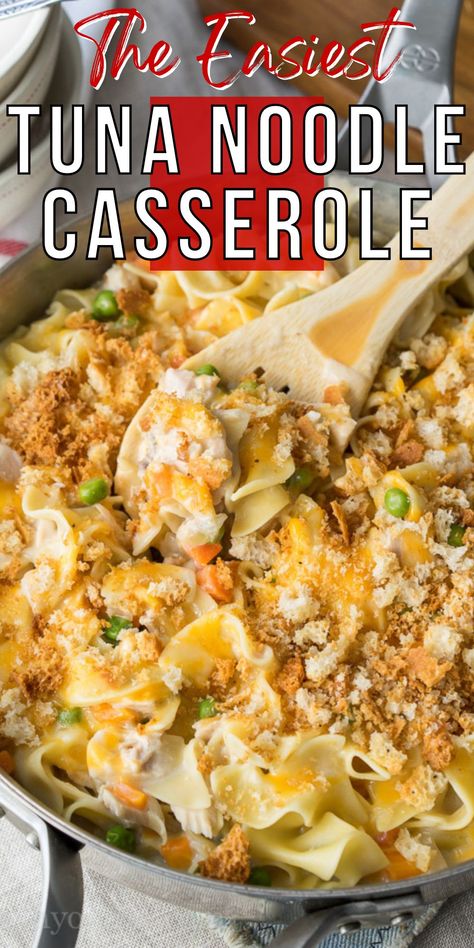 Quick and easy Tuna Noodle Casserole made in just one pan! One Pan Tuna Noodle Casserole, Tina Noodle Casserole, Tuna Noodle Cassarole, Tuna Noodle Skillet, Jalapeno Casserole Recipe, Maternity Meals, Tuna Noodle Casserole Easy, Tuna Helper, Canned Fish Recipes