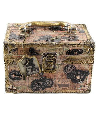 Project: Steampunk Box · Stamping | CraftGossip.com Steampunk Mixed Media, Steampunk Crafts, Art Steampunk, Jewelry Box Diy, Steampunk Gears, Steampunk Diy, Altered Boxes, Steampunk Art, Steampunk Jewelry