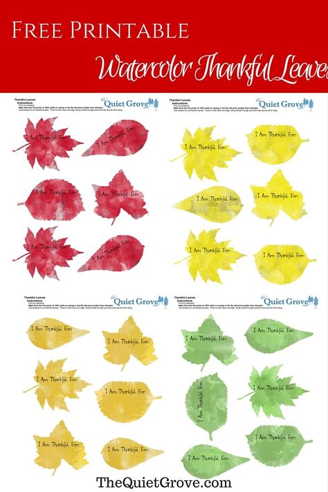 Watercolor Thankful Leaves Free Printable ⋆ The Quiet Grove I Am Thankful For Printable, Thankful For Printable, Thankful Leaves, Printable Leaves, Leaves Printable, Autumn Activities For Kids, I Am Thankful, Printable Activities For Kids, Red Orange Yellow