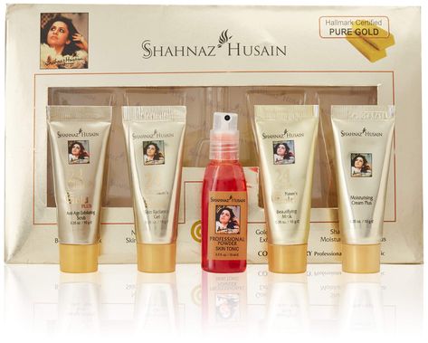 Shahnaz Husain 24 Carat Gold Skin Radiance Timeless Youth Kit with Exfoliating Scrub, Radiance Ge... Gold Facial Kit, Gold Facial, Facial Kit, Skin Tonic, Gold Skin, Gold Mask, Exfoliating Scrub, Skin Care Kit, Skin Radiance