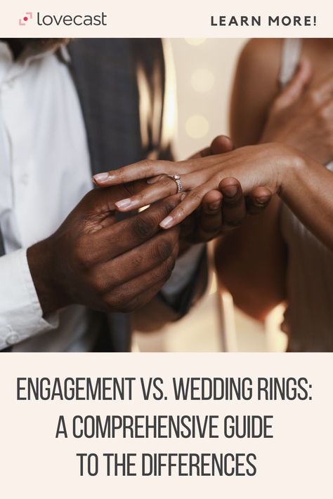 Do you know the difference between wedding and engagement rings? From different cuts to unique or simple designs, there are so many choices! We’ll provide guidance on when to start shopping for rings and how to choose one in the first place. Difference Between Wedding Ring And Engagement Ring, Difference Between Engagement Rings And Wedding Rings, How To Wear Wedding Rings Set, Engagement Vs Wedding Ring, Simple Unique Engagement Rings, Engagement Rings On Finger, Wedding And Engagement Rings, Proposals Ideas, Elegant Engagement Rings