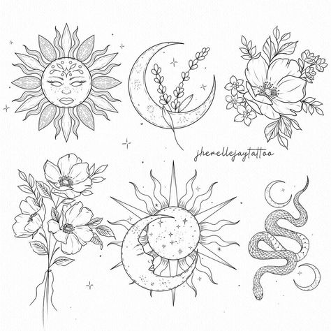 Celestial Tattoos, Halloween Tattoo Flash, Celestial Tattoo, Tatuaje A Color, Sigil Magic, Floral Tattoo Design, Sun Tattoo, Celestial Art, Halloween Tattoos