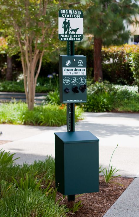 Dog Waste Stations - Square Waste Bin - Roll or Single Pull Bag Dog Park Design, Dog Park Equipment, Dog Waste Disposal, Dog Waste Station, Pet Waste Station, Sanitation Stations, Dog Waste Bag Dispenser, Dog Playground, Dog Wash