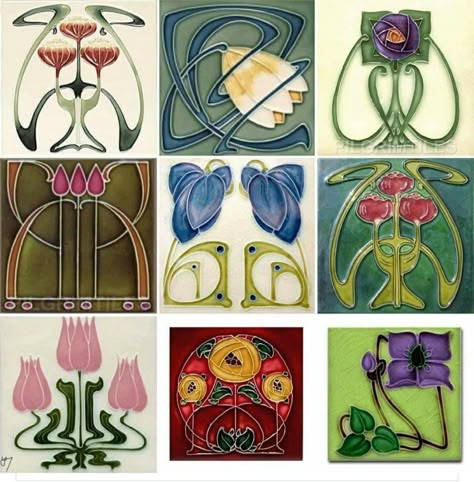 Fleurs Art Nouveau, Motifs Art Nouveau, Architecture Art Nouveau, Illustration Art Nouveau, Art Deco Tiles, Design Art Nouveau, Art Nouveau Tiles, Art Nouveau Pattern, Art Nouveau Flowers