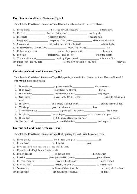 Exercises on Conditional Sentences Type 1    Complete the Conditional Sentences (Type I) by putting the verbs into the corre... Conditional Sentences Type 1 2 3, Grammar Activities Worksheets, Conditional Sentences, Types Of Verbs, Hello English, English Grammar Test, Language Journal, English Grammar For Kids, Mid Term