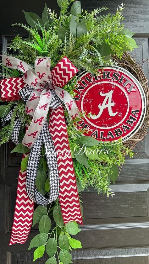 Sports Wreath, University Wreath, College Wreath, Alabama Fan Gift, Sports Door Wreath Pride Wreath, Alabama Wreaths, Sports Wreath, Glass Storm Doors, Alabama College, Alabama Fans, Sports Wreaths, Football Wreath, Door Wreaths Diy