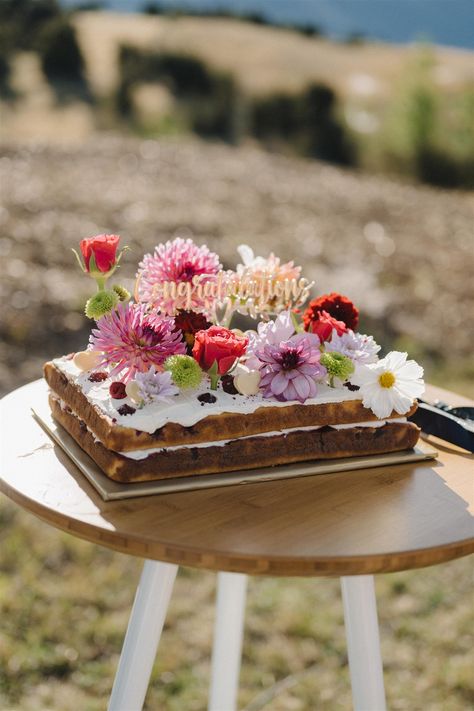 Square naked cake with icing and flowers Square Cake Design, Cake With Icing, Square Wedding Cake, Homemade Wedding Cake, Enjoy Your Special Day, Floral Cakes, Queenstown Wedding, Garden Party Theme, Square Wedding Cakes