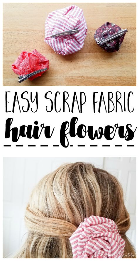 Use up your scrap fabric stash by making these adorable and easy flowers! Perfect for turning into hair clips, bag accessories, clothing embellishments, and more! Scrap Fabric Flowers, Clothing Embellishments, Easy Flowers, Pearls Hair, Crystals Wedding, Scrap Fabric Projects, Scrap Fabric Crafts, Knot Bow, Fabric Flower Tutorial