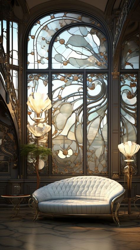 Art Nouveau Interior Design Art Nouveau Interior Design, Nouveau Interior Design, Art Deco Mood Board, Art Nouveau Lighting, Art Nouveau Interior, Nouveau Architecture, Interior Design News, Art Nouveau Furniture, Art Nouveau Decor