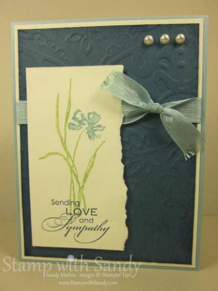 Sending Love and Sympathy  Stamps: Love and Sympathy Paper: Very Vanilla, Baja Breeze, Not Quite Navy Ink: Not Quite Navy, Markers: Certainly Celery, Baja Breeze Accessories: Big Shot, Texturz Background Plates 1, Silicone Rubber & Impressions Pad, Stampin' Sponge, Baja Breeze Seam Binding, Pearls, Dimensionals Split Coast Stampers, Sending Love, Coffee Cream, Embossed Cards, Card Making Tutorials, Cards Ideas, Get Well Cards, Card Layout, Sympathy Cards