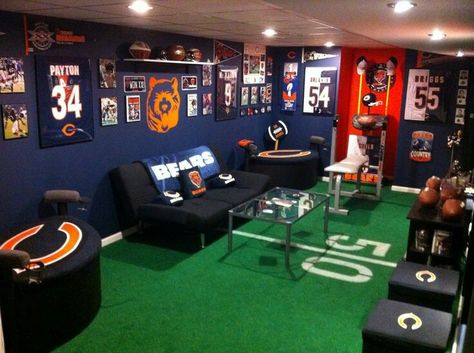 Chicago Bears - Man Cave ideas #3 Packers Man Cave, Chicago Bears Man Cave, Man Cave Designs, Football Man Cave, Sports Man Cave, Man Cave Games, Man Cave Design, Ultimate Man Cave, Man Cave Room