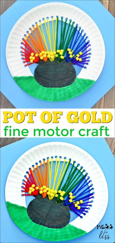 This pot of gold craft is deigned to keep kids having fun this St. Patrick's Day while working on their fine motor skills. #stpatricksday #finemotoractivity #finemotor #stpatricksdayactivity #stpatricksdaycraft Pot Of Gold Craft, Sant Patrick, Fete Saint Patrick, St Patricks Day Crafts, March Crafts, St Patricks Crafts, St Patricks Day Crafts For Kids, St Patrick Day Activities, Hole Puncher