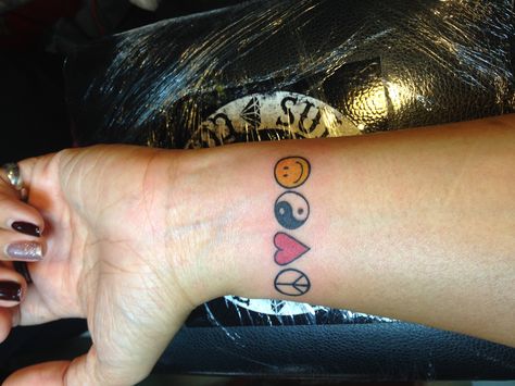 Peace Love And Happiness Tattoo, Love Peace Happiness Tattoo, Peace Love Happiness Tattoo, Serenity Tattoo, Prayer Tattoo, Peace Sign Tattoos, Peace Tattoo, Tats Ideas, Happiness Tattoo