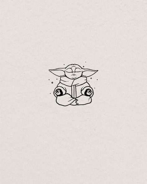 Cute Starwars Drawing, Grogu Tattoo Design, Starwars Small Tattoos, Grogu Tattoo Ideas Simple, Starwars Drawing Ideas, Star Wars Line Tattoo, Cute Star Wars Tattoo, Star Wars Small Tattoo, Yoda Tattoo Ideas