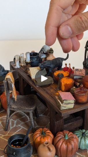 21K views · 9.1K reactions | I made a new Halloween miniature scene. This one has it all! Two cats, skulls, potions and of course pumpkins, it was a fun one to make.  #miniaturescene #handmadehalloween #handmademiniature #halloweencrafts | Tamar Cohen Miniatures | thesqueakymixer · Original audio Miniature Halloween Scenes, Halloween Diorama, Miniature Halloween, Halloween Miniatures, Two Cats, Handmade Miniatures, Halloween Crafts, Of Course, Dollhouse Miniatures