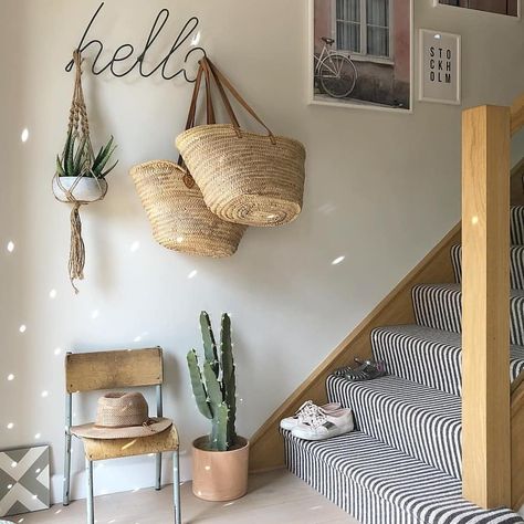 French Grey Pale combines with natural wood and greenery in this simplistic neutral scheme. Imag Coat Hooks Hallway, Hooks Hallway, Stairway Carpet, Hallway Carpet Runners, French Country Living Room, Stylish Nursery, Cheap Carpet Runners, French Grey, Grey Carpet