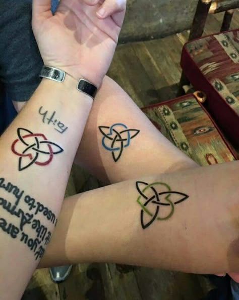 3 sisters triquetra tattoos Good Luck Tattoos, Friend Group Tattoos, Luck Tattoos, Infinity Love Tattoo, Group Tattoos, Luck Tattoo, Irish Tattoos, Small Tattoos With Meaning, Sibling Tattoos