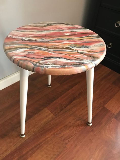 Painted Table Top, Pink Side Table, Paint Table, Marble Resin, Palm Beach Gardens Florida, Painted Stools, Painted Coffee Tables, Resin Pour, Marble Table Top