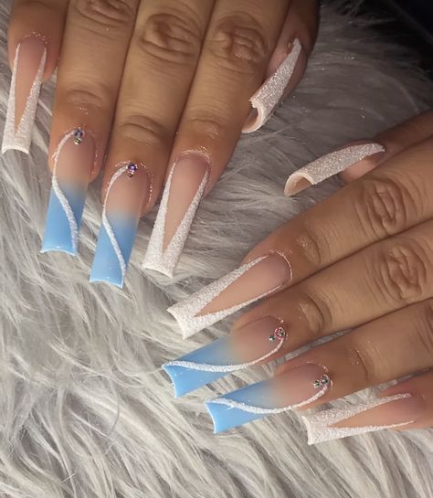 Blue Nail Designs Long Square, Long Square Blue Acrylic Nails, No Part Frontal Wig, Light Blue Xl Nails, Long Blue Acrylic Nails, Long Blue Baddie Nails, Xl Long Acrylic Nails Blue, Light Blue Nail, Light Blue Nail Designs