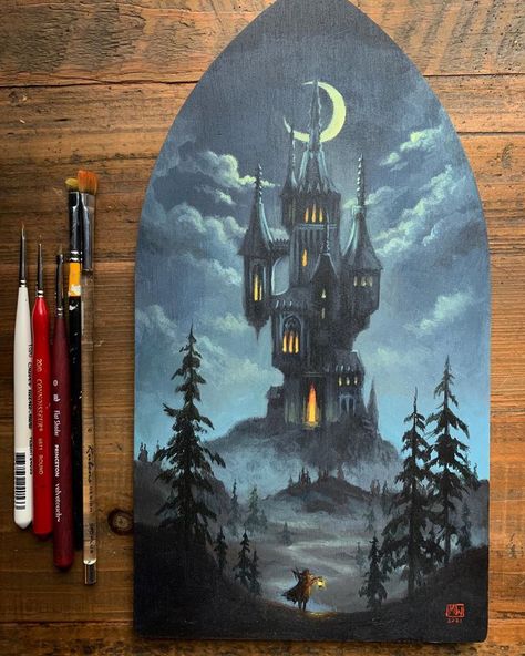 Book Paintings On Canvas, Fantasy Painting Ideas, Fantasy Illustration Art, Drawing Dragon, Book Painting, Castle Painting, Easy Flower Painting, Canvas For Beginners, Fantasy Paintings