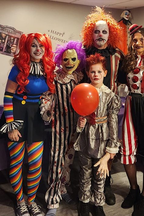 Clown family costume ideas Family Clown Costumes, Clown Family Costume, Family Costume Ideas, Clown Halloween Costumes, Family Of 5, Clown Costume, Costumes Ideas, Family Costumes, Family Halloween Costumes