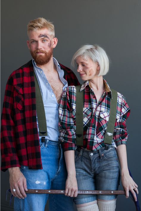 Dress up with your significant other this year! Here are 12 DIY Halloween Costumes for Couples - Tipsaholic.com #halloween #costumes #DIY Diy Halloween Costumes For Couples, Diy Couples Halloween Costumes, Lumberjack Costume, Last Minute Couples Costumes, Happy Playlist, Halloween Costume Couple, Easy Couples Costumes, Meme Costume, Halloween Costumes Diy Couples