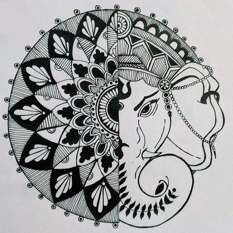 Mandala art of lord Ganesha Pen Art Ganesha, Mandala Art Of Ganesh, Easy Ganesha Drawing Mandala, Ganesha Mandala Art Easy, Ganesh Mandala Art Easy, Ganesh Ji Mandala Art, Krishna Mandala Art Easy, Lord Ganesha Mandala Art, Ganesh Mandala Art