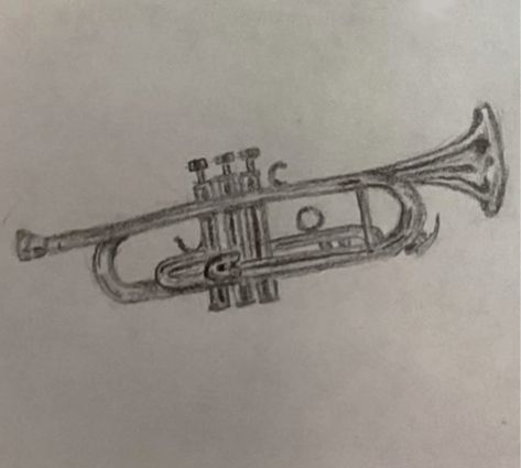 🎺 Trumpet Sketch, Trumpet Drawing, Object Sketches, Drawing For Beginners, Graphite Drawings, Book Art Drawings, Drawing Inspo, Art Sketchbook, Art Class