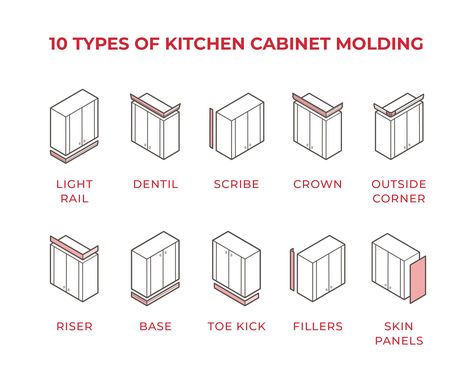 10 Types of Kitchen Cabinet Molding for Your Home Types Of Kitchen Cabinets Styles, Kitchen Molding, Kitchen Cabinets Styles, Types Of Cabinet Doors, Kitchen Cabinet Molding, Kitchen Cabinet Dimensions, Kitchen Cabinet Crown Molding, Cabinets With Crown Molding, Types Of Kitchen Cabinets