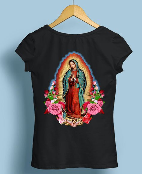 Cap Sleeve Shirt, Our Lady Of Guadalupe, The Virgin Mary, Lady Of Guadalupe, Tropical Shirts, Mexican Style, Embroidery Fashion, Fitted Caps, Christian Clothing