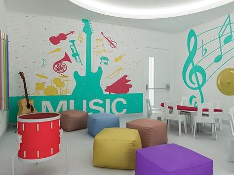 Kids Music Room on Behance Music Room Home, Kids Music Room, Room Ideas For Kids, Music Classroom Organization, Music Room Ideas, Music Room Office, Music Room Art, Music Room Design, Music Classroom Decor